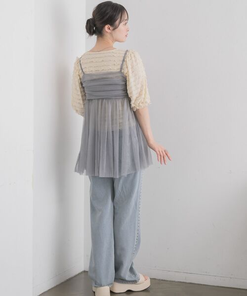 RETRO GIRL（レトロガール）の「タックチュールビスチェ（キャミソール・レディース・オフホワイト/ブラック/ライトグレー・FREE）」の12枚目の写真