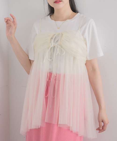 RETRO GIRL（レトロガール）の「タックチュールビスチェ（キャミソール・レディース・オフホワイト/ブラック/ライトグレー・FREE）」の2枚目の写真