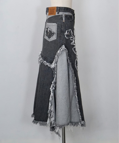rurumu:/ルルムウ/fringe applique slit denim skirt（スカート