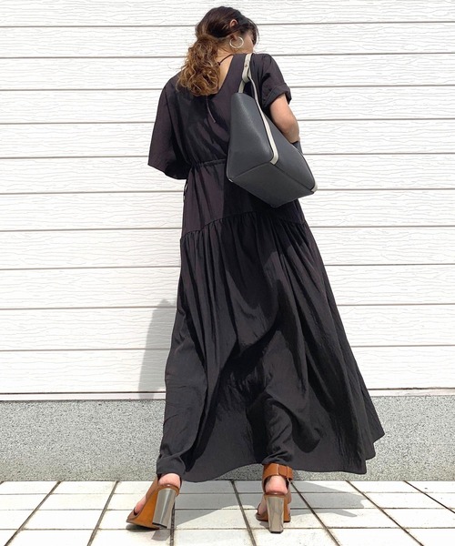 【大人気】SANDRO ウエストギャザー ワンピース 小さいサイズ Vネックギャザーワンピース 低身長さん・小柄女性