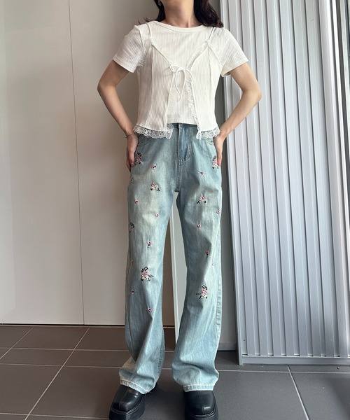 solleim(ソルレム)の「レースビスチェTシャツアンサンブル(Tシャツ/カットソー・レディース・オフホワイト/グレー・M)」の4枚目の写真