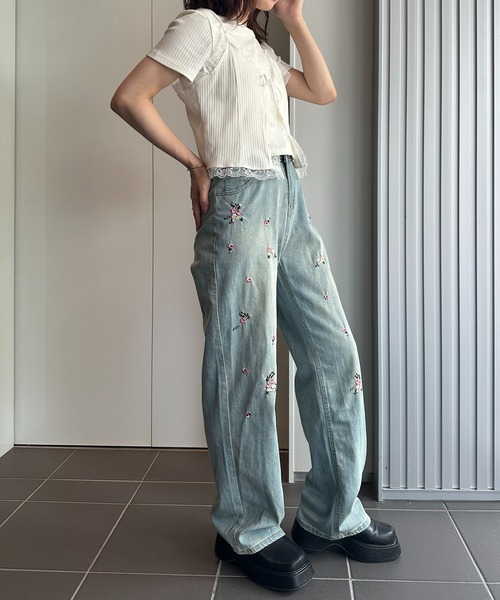 solleim(ソルレム)の「レースビスチェTシャツアンサンブル(Tシャツ/カットソー・レディース・オフホワイト/グレー・M)」の6枚目の写真