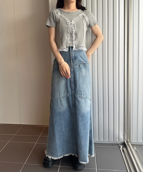 solleim(ソルレム)の「レースビスチェTシャツアンサンブル(Tシャツ/カットソー・レディース・オフホワイト/グレー・M)」の8枚目の写真