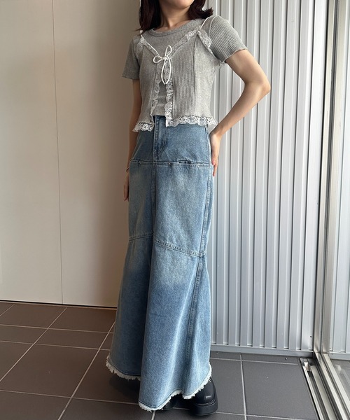 solleim(ソルレム)の「レースビスチェTシャツアンサンブル(Tシャツ/カットソー・レディース・オフホワイト/グレー・M)」の10枚目の写真