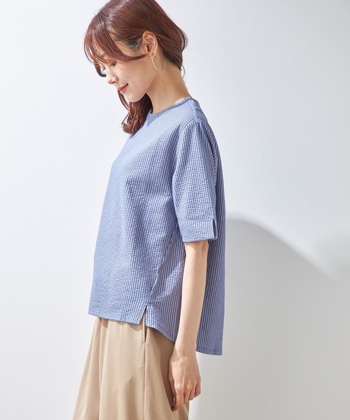 Petit Honfleur(プチオンフルール)の「サッカーストライプTシャツ(Tシャツ/カットソー・レディース・モカ/ブルー/ネイビー・M/L)」の12枚目の写真