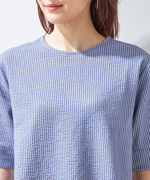 Petit Honfleur(プチオンフルール)の「サッカーストライプTシャツ(Tシャツ/カットソー・レディース・モカ/ブルー/ネイビー・M/L)」の10枚目の写真