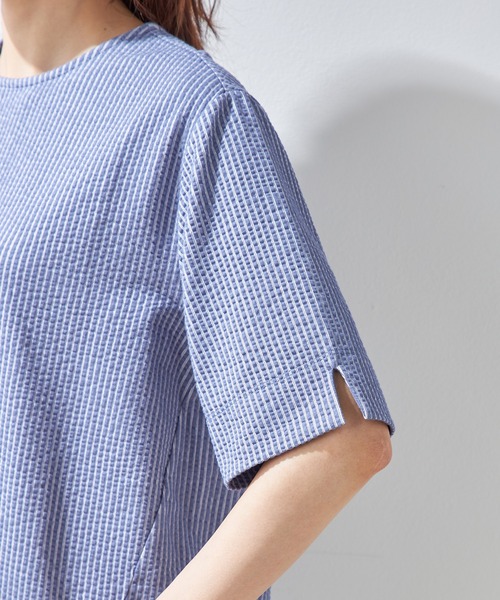 Petit Honfleur(プチオンフルール)の「サッカーストライプTシャツ(Tシャツ/カットソー・レディース・モカ/ブルー/ネイビー・M/L)」の9枚目の写真