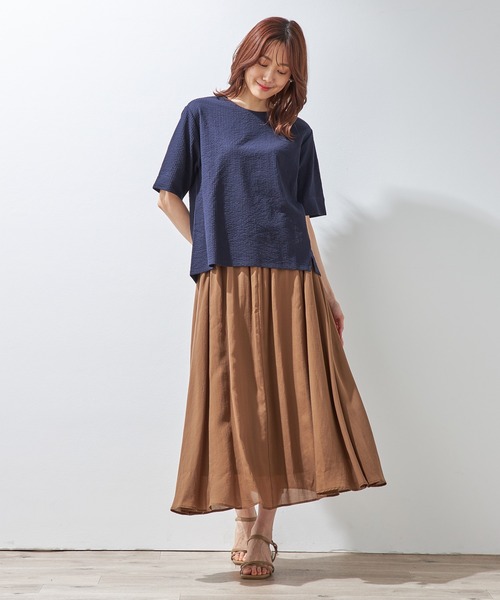 Petit Honfleur(プチオンフルール)の「サッカーストライプTシャツ(Tシャツ/カットソー・レディース・モカ/ブルー/ネイビー・M/L)」の20枚目の写真