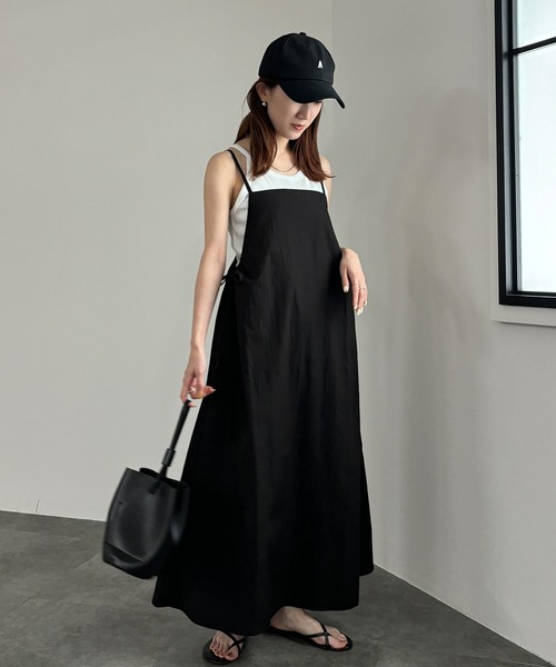 ISOOK(アイスー)の「【ISOOK / アイスー】サイドギャザーキャミソールワンピース / ナイロンワンピース 低身長ワンピース キャミワンピ ギャザー リボン 低身長向け ZOZOTOWN限定(ワンピース・レディース・ブラック・FREE)」の16枚目の写真