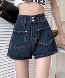フェミニンデニムショートパンツ
