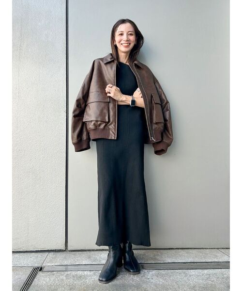 Ungrid(アングリッド)の「【WEB限定】フレアスリーブテレコフィットワンピース(ワンピース・レディース・ブラック/その他1/ブラウン・FREE)」の18枚目の写真