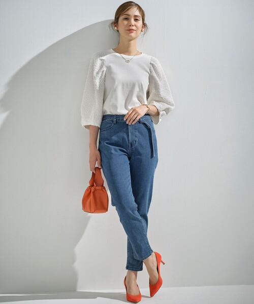 tシャツ シャーリングシフォン袖 トップス レディース セール】シャーリングシフォン袖 トップス（Tシャツ/カットソー