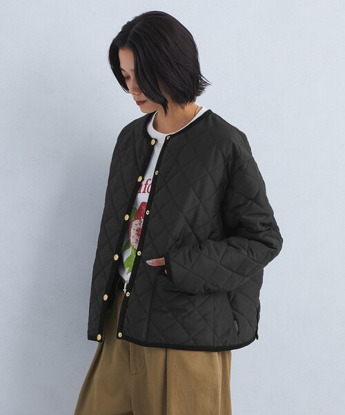 Traditional Weatherwear（トラディショナルウェザーウェア）の「【別注】＜Traditional Weatherwear＞ARKLEY Aライン キルティング ショート コート（ノーカラージャケット・レディース・ブラック/オフホワイト・32/34）」の4枚目の写真