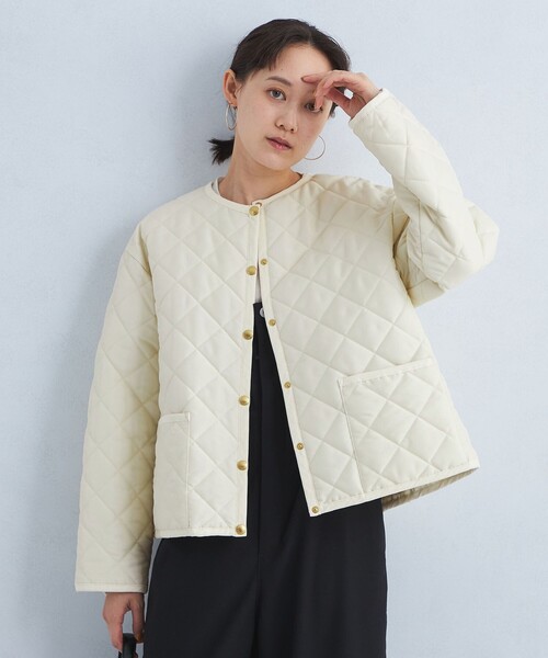 Traditional Weatherwear（トラディショナルウェザーウェア）の「【別注】＜Traditional Weatherwear＞ARKLEY Aライン キルティング ショート コート（ノーカラージャケット・レディース・ブラック/オフホワイト・32/34）」の9枚目の写真