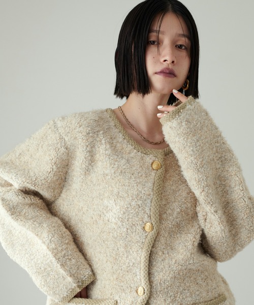 スーパービューティー♡スパンコールボアニット×ボッブル編ニットジャケット LARUTA（ラルータ）の「【LARUTA】ループ編みボアニットジャケット