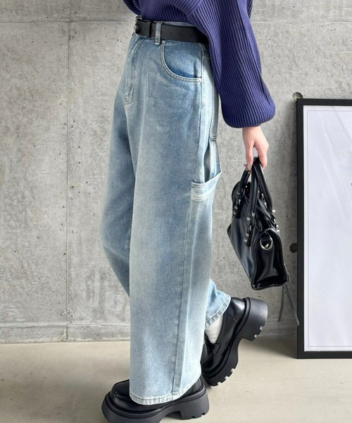 clear（クリア）の「ペインターデニムパンツ[低身長用サイズ有 カジュアル 着回し抜群]（デニムパンツ・レディース・ライトブルー/ブラック・S/M/XS）」の2枚目の写真