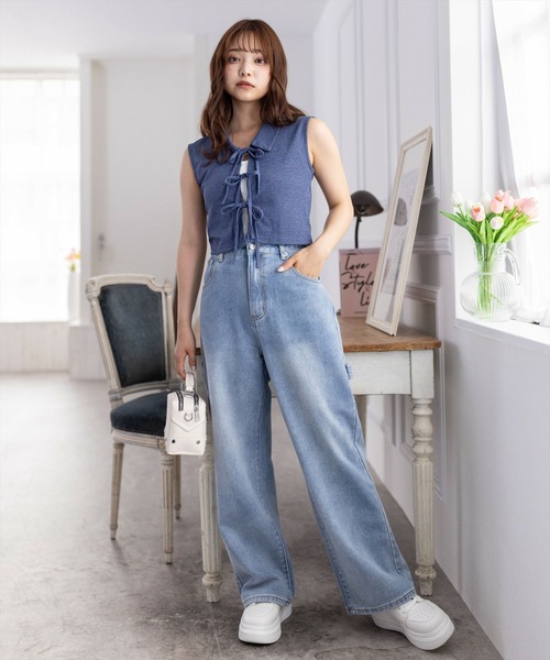 clear（クリア）の「ペインターデニムパンツ[低身長用サイズ有 カジュアル 着回し抜群]（デニムパンツ・レディース・ライトブルー/ブラック・S/M/XS）」の5枚目の写真