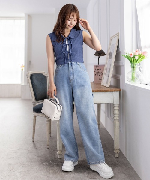 clear（クリア）の「ペインターデニムパンツ[低身長用サイズ有 カジュアル 着回し抜群]（デニムパンツ・レディース・ライトブルー/ブラック・S/M/XS）」の6枚目の写真