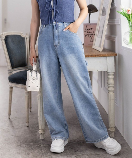 clear（クリア）の「ペインターデニムパンツ[低身長用サイズ有 カジュアル 着回し抜群]（デニムパンツ・レディース・ライトブルー/ブラック・S/M/XS）」の4枚目の写真