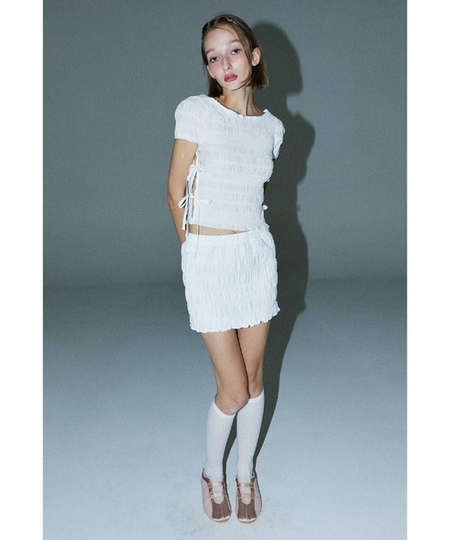 DEARSTALKER（ディアストーカー）の「DEARSTALKER／WRINKLEミニスカート（スカート・レディース・ホワイト/ブラック・FREE）」の3枚目の写真