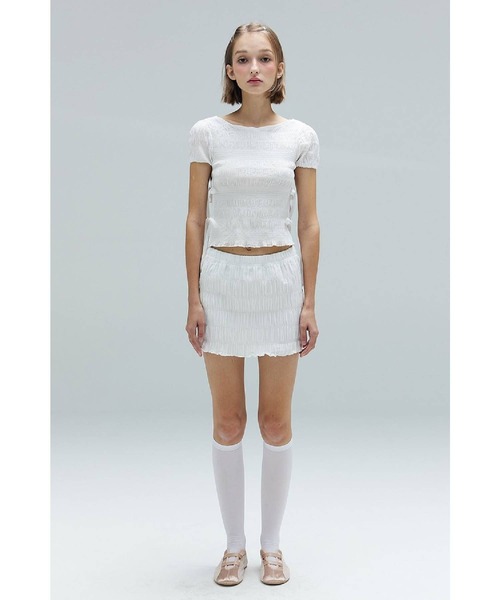 DEARSTALKER（ディアストーカー）の「DEARSTALKER／WRINKLEミニスカート（スカート・レディース・ホワイト/ブラック・FREE）」の4枚目の写真