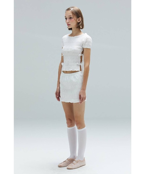 DEARSTALKER（ディアストーカー）の「DEARSTALKER／WRINKLEミニスカート（スカート・レディース・ホワイト/ブラック・FREE）」の5枚目の写真