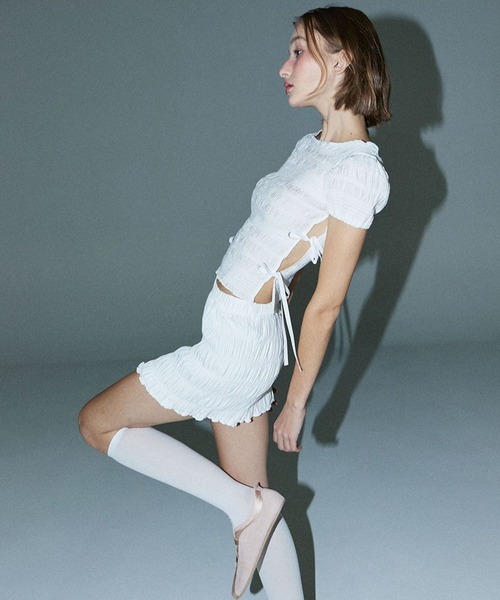 DEARSTALKER（ディアストーカー）の「DEARSTALKER／WRINKLEミニスカート（スカート・レディース・ホワイト/ブラック・FREE）」の8枚目の写真