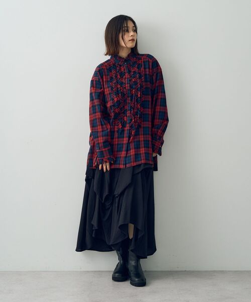 Editt by YECCA VECCA(エディットバイイェッカヴェッカ)の「チェック柄フリルデザインロングシャツ(シャツ/ブラウス・レディース・レッド/グリーン・FREE)」の11枚目の写真