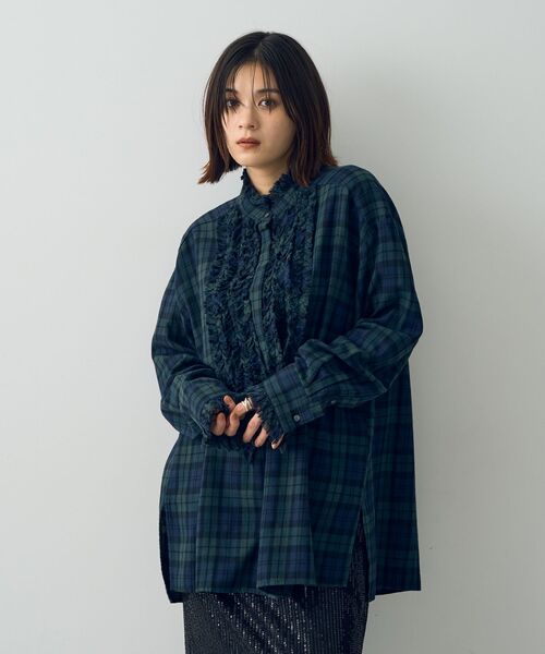 Editt by YECCA VECCA(エディットバイイェッカヴェッカ)の「チェック柄フリルデザインロングシャツ(シャツ/ブラウス・レディース・レッド/グリーン・FREE)」の14枚目の写真