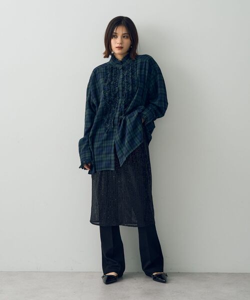 Editt by YECCA VECCA(エディットバイイェッカヴェッカ)の「チェック柄フリルデザインロングシャツ(シャツ/ブラウス・レディース・レッド/グリーン・FREE)」の20枚目の写真