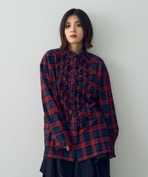 Editt by YECCA VECCA | チェック柄フリルデザインロングシャツ(シャツ/ブラウス)