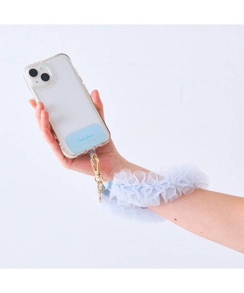スマホハンドストラップ チュール ブルー (ストラップシート付