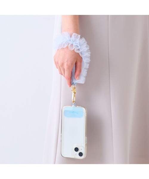 スマホハンドストラップ チュール ブルー (ストラップシート付
