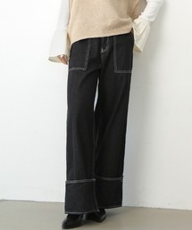 ステッチ入ワイドデニム