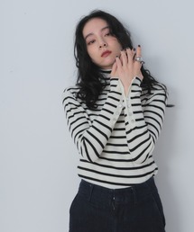 Shelly island | 袖配色×ボタンリブタートルニット(ニット/セーター)