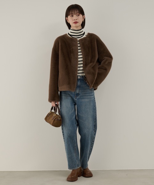 Shelly island（シェリーアイランド）の「袖配色×ボタンリブタートルニット（ニット/セーター・レディース・グレー/ブラック/ブラウン/レッド/グレー系その他/ホワイト×ブラック・FREE）」の14枚目の写真