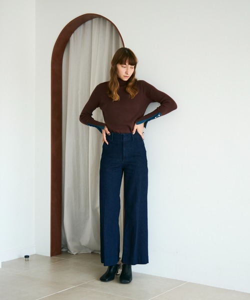 Shelly island（シェリーアイランド）の「袖配色×ボタンリブタートルニット（ニット/セーター・レディース・グレー/ブラック/ブラウン/レッド/グレー系その他/ホワイト×ブラック・FREE）」の22枚目の写真