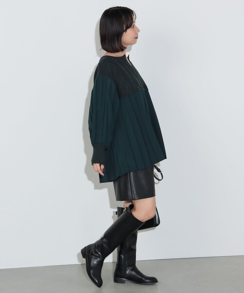 BEAMS HEART（ビームスハート）の「ニット コンビ異素材 切替 プルオーバー（ニット/セーター・レディース・ホワイト系その他5/グリーン/ネイビー・FREE）」の5枚目の写真