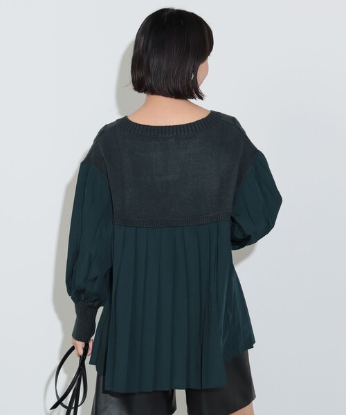 BEAMS HEART（ビームスハート）の「ニット コンビ異素材 切替 プルオーバー（ニット/セーター・レディース・ホワイト系その他5/グリーン/ネイビー・FREE）」の7枚目の写真