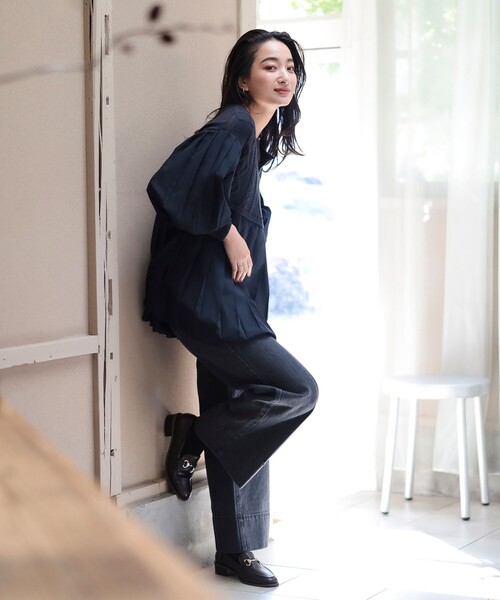 BEAMS HEART（ビームスハート）の「ニット コンビ異素材 切替 プルオーバー（ニット/セーター・レディース・ホワイト系その他5/グリーン/ネイビー・FREE）」の8枚目の写真