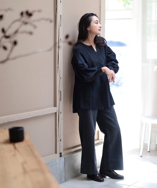 BEAMS HEART（ビームスハート）の「ニット コンビ異素材 切替 プルオーバー（ニット/セーター・レディース・ホワイト系その他5/グリーン/ネイビー・FREE）」の9枚目の写真