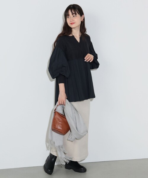 BEAMS HEART（ビームスハート）の「ニット コンビ異素材 切替 プルオーバー（ニット/セーター・レディース・ホワイト系その他5/グリーン/ネイビー・FREE）」の11枚目の写真