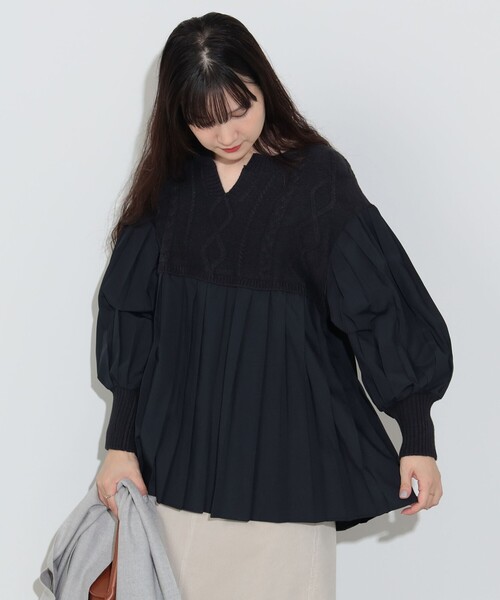 BEAMS HEART（ビームスハート）の「ニット コンビ異素材 切替 プルオーバー（ニット/セーター・レディース・ホワイト系その他5/グリーン/ネイビー・FREE）」の14枚目の写真