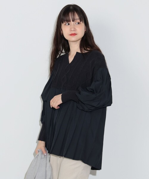 BEAMS HEART（ビームスハート）の「ニット コンビ異素材 切替 プルオーバー（ニット/セーター・レディース・ホワイト系その他5/グリーン/ネイビー・FREE）」の15枚目の写真