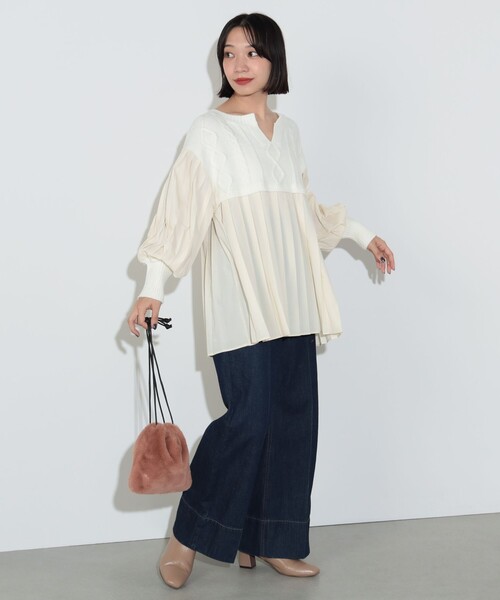 BEAMS HEART（ビームスハート）の「ニット コンビ異素材 切替 プルオーバー（ニット/セーター・レディース・ホワイト系その他5/グリーン/ネイビー・FREE）」の17枚目の写真