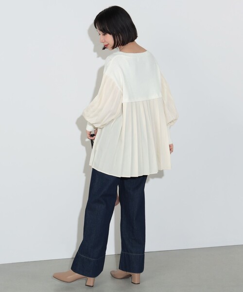 BEAMS HEART（ビームスハート）の「ニット コンビ異素材 切替 プルオーバー（ニット/セーター・レディース・ホワイト系その他5/グリーン/ネイビー・FREE）」の18枚目の写真