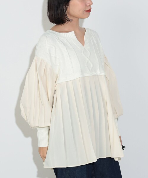 BEAMS HEART（ビームスハート）の「ニット コンビ異素材 切替 プルオーバー（ニット/セーター・レディース・ホワイト系その他5/グリーン/ネイビー・FREE）」の19枚目の写真