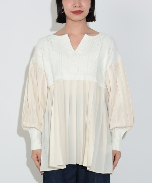 BEAMS HEART（ビームスハート）の「ニット コンビ異素材 切替 プルオーバー（ニット/セーター・レディース・ホワイト系その他5/グリーン/ネイビー・FREE）」の21枚目の写真