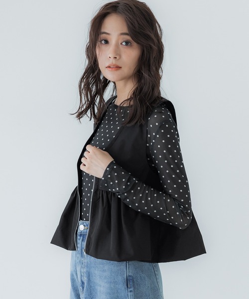セール】Vネックベスト＆ドット柄メッシュトップス 2点セット（T