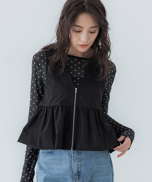 セール】Vネックベスト＆ドット柄メッシュトップス 2点セット（T